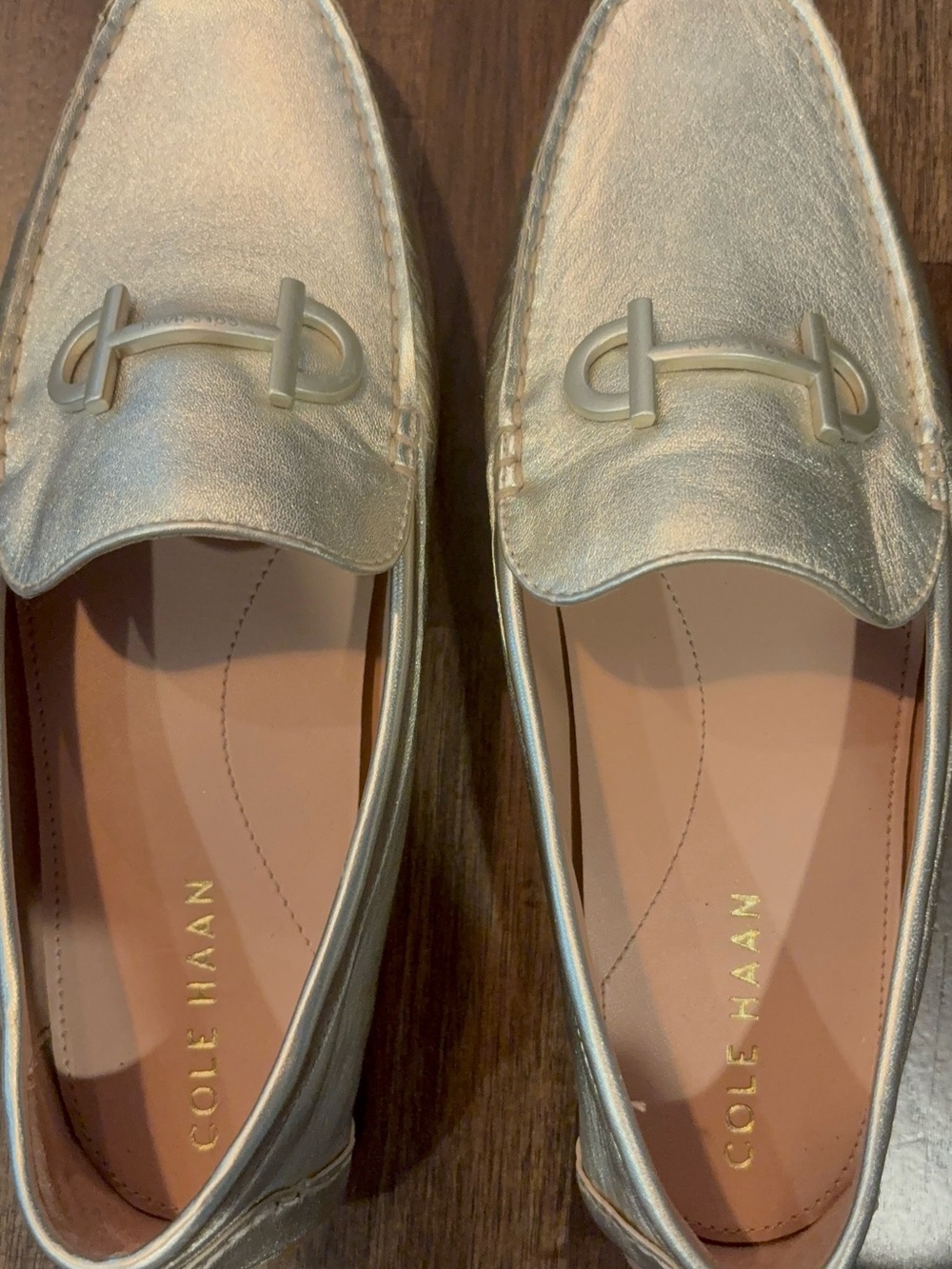 Cole Haan Women's Metallic Silver Leather Bit Loafers